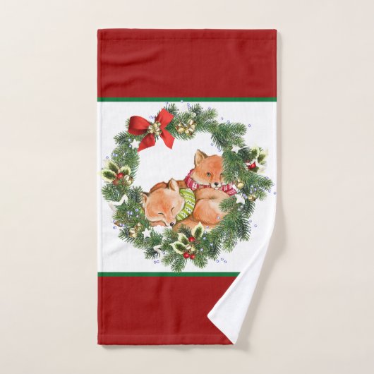 Schattige Kerstvossen met Kerstkrans Rood Handdoek (Handdoek)