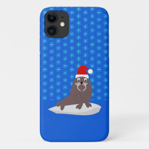 Schattige Kerstwalrus en Sneeuwvlokken iPhone 11 Hoesje
