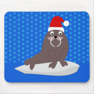 Schattige Kerstwalrus en Sneeuwvlokken Muismat