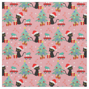 Schattige kerstzwarte katten stof