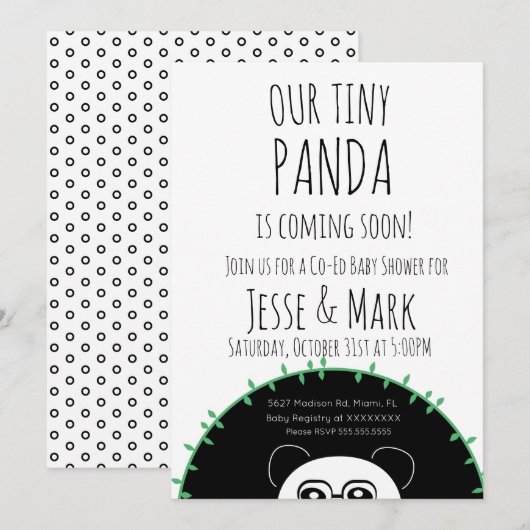 Schattige kijkende panda baby shower kaart (Voorkant / Achterkant)