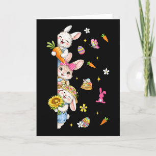 Schattige Kijkende Pasen Konijnen Bloemen Lente Ei Kaart