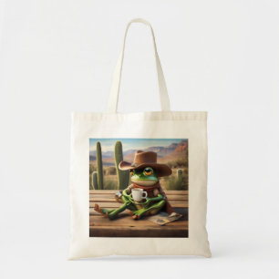 Schattige kikker cowboy met koffie tote bag
