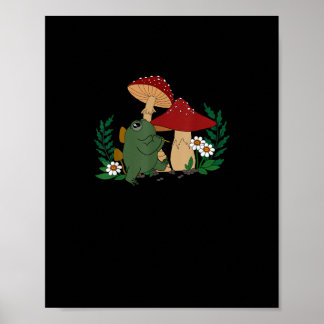 Schattige kikker die fluit speelt Cottagecore Gobl Poster