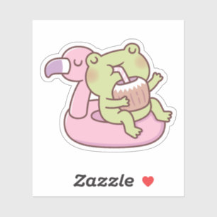 Schattige kikker die ontspant op flamingo zwembad  sticker