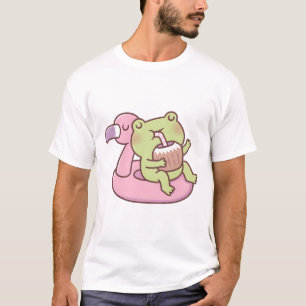 Schattige kikker die ontspant op flamingo zwembad  t-shirt