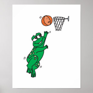 schattige kikker met basketbal poster