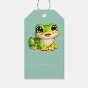 Schattige kikker met grote ogen Kawaii dierontwerp Cadeaulabel