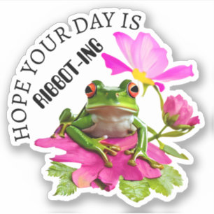 Schattige kikker of pad pun op roze bloemen sticker