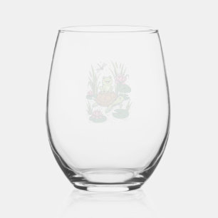 Schattige kikker rijdt op schildpad vijver vintage wijnglas zonder voet