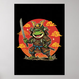 Schattige Kikker Samurai Cartoon Dier Krijger Ontw Poster