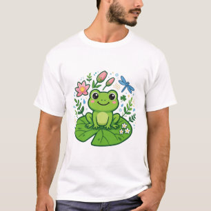 Schattige kikker waterlelie lotus kawaii dier t-shirt