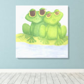 Schattige kikkerliefhebbers canvas afdruk (Insitu (Houten vloer))