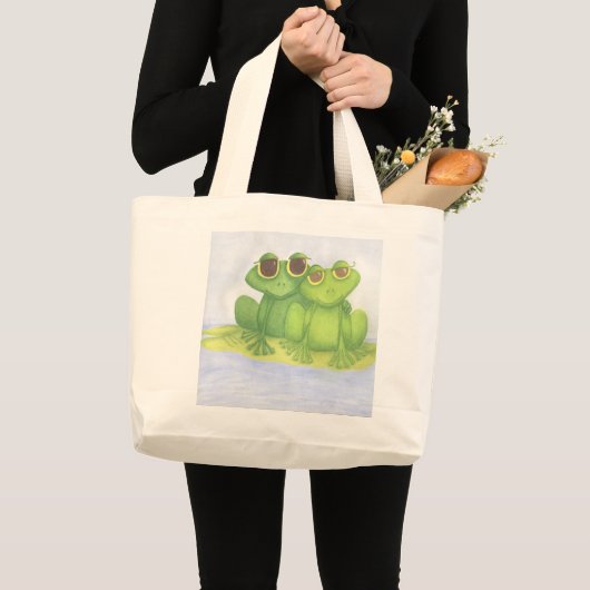 Schattige kikkerliefhebbers grote tote bag (Voorkant (product))