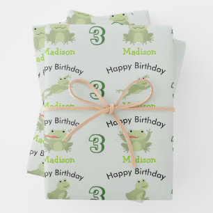Schattige kikkers in lelievijver verjaardag kinder inpakpapier vel