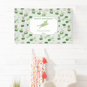 Schattige kikkers in waterlelies vijver kids verja spandoek