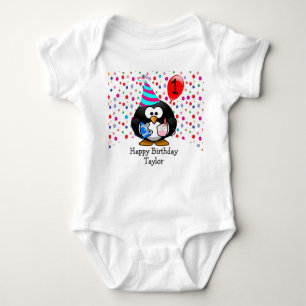 Schattige Kind 1e Happy Birthday Penguin Romper