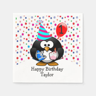 Schattige Kind 1e Happy Birthday Penguin Servet
