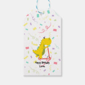 Schattige kind dinosaurus scooter truck Verjaardag Cadeaulabel (Voorkant)