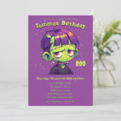 Schattige Kind Frankenstein Verjaardag Kaart (Staand voorkant)