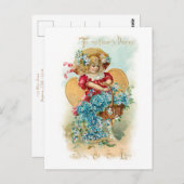 Schattige  Kind, Hart, Bloemen Valentijn Briefkaart (Voorkant / Achterkant)