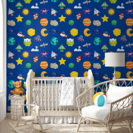 Schattige Kind Kleuren Waterverf Planeten Patroon Behang
