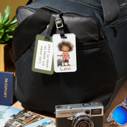 Schattige kind met koffer kind bagagelabel (Voorkant /achterkant)