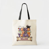 Schattige Kind Naam Halloween Trick of Trick Canva Tote Bag (Voorkant)