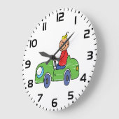 Schattige Kind Rijden Groene Auto Kinderen Illustr Grote Klok (Hoek)