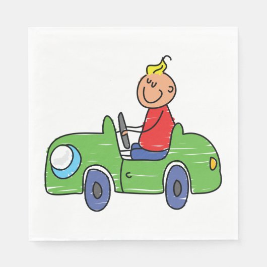 Schattige Kind Rijden Groene Auto Kinderen Illustr Servet (Voorkant)