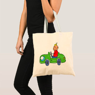 Schattige Kind Rijden Groene Auto Kinderen Illustr Tote Bag