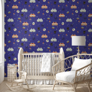 Schattige Kinder Circuspatroon op Blauw Behang
