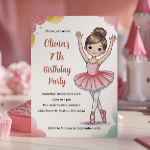 Schattige Kinderen Ballerina 7de Verjaardagsfeestj Kaart