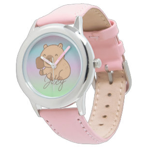 Schattige Kinderen Capybara eet ijsje Regenboog Horloge