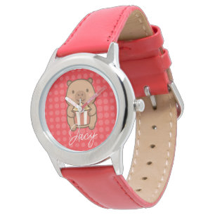 Schattige Kinderen Capybara eet popcorn Horloge