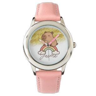 Schattige Kinderen Capybara Regenboog Horloge