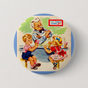 schattige kinderen in de soda - fontein ronde button 5,7 cm