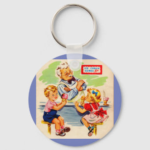 schattige kinderen in de soda - fontein sleutelhanger