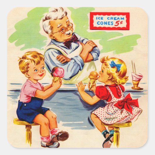 schattige kinderen in de soda - fontein vierkante sticker (Voorkant)