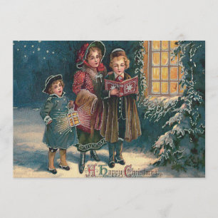 Schattige Kinderen Kerstliedjes Zingen Kaart