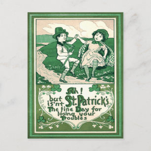 Schattige Kinderen Leprechaun Klaver Dansen Briefkaart