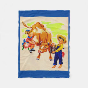 schattige kinderen met schattige koe fleece deken