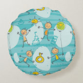 Schattige kinderen spelen op het strand patroon rond kussen (Achterkant)