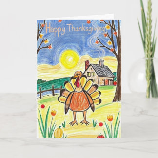 Schattige Kinderen Tekenen Thanksgiving Kaart met