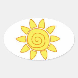 Schattige Kinderen Tekening Zon Illustratie Ovale Sticker