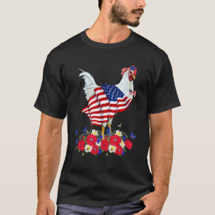 Schattige Kip Das Amerikaanse Vlag Bloemen Gelukki T-shirt