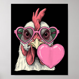 Schattige kip die roze valentijnshart bubbel blaas poster