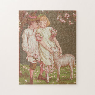 Schattige kitscherige vintage Valentijn, kinderen  Legpuzzel