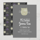 Schattige Kitten Birthday Party Grey Cat Invitatio Kaart (Voorkant / Achterkant)
