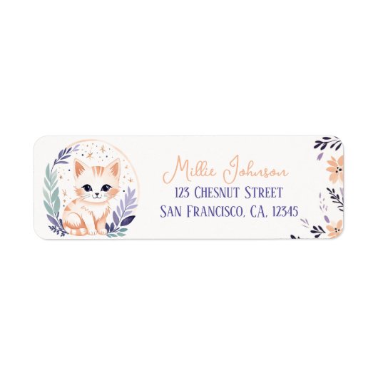 Schattige Kitten Boho Floral Design - Retouradres Etiket (Voorkant)